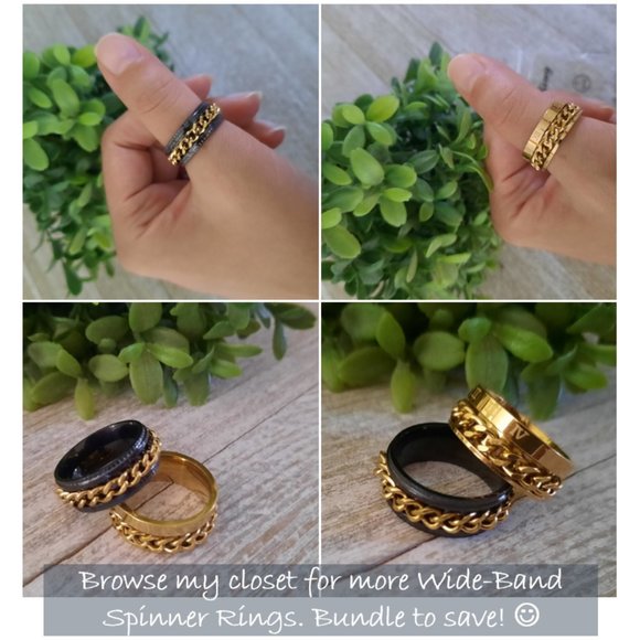 Black/Gold, Stainless Steel Wide Band Spinner Ring NWT! - Size 7 - Picture 9 of 14